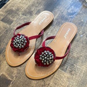 BAMBOO Red Sandals w/ Sparkling Bead Embellishments  Size 6.5